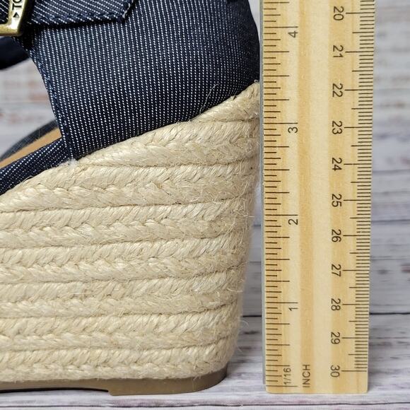 TOMS Open Toe Wedge Heel Espadrille Sandals Denim Blue and Tie Dye | 7.5 - Picture 9 of 9